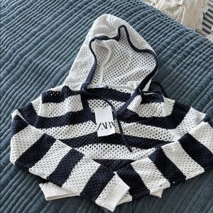 Zara Monochrome Striped Knit Hoodie